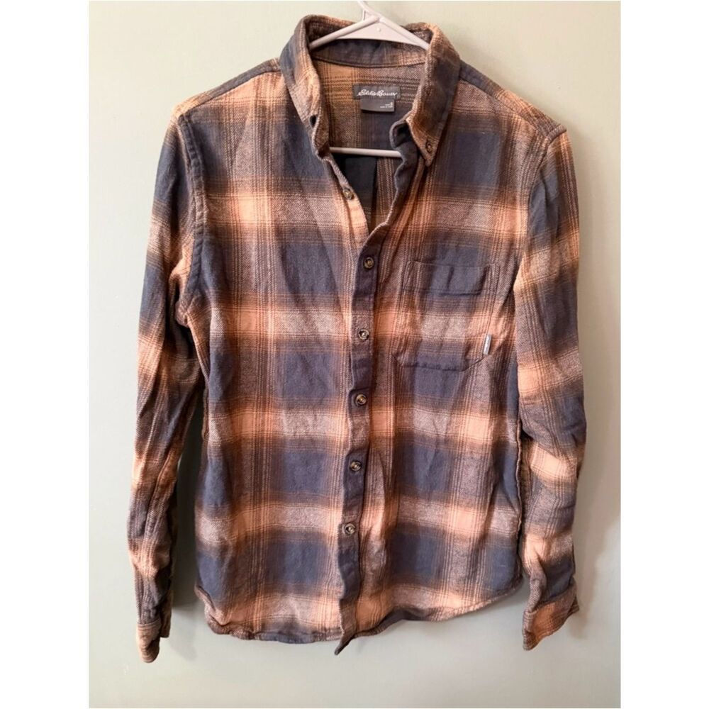 Eddie Bauer Brown and Blue Plaid Button-Up Shirt